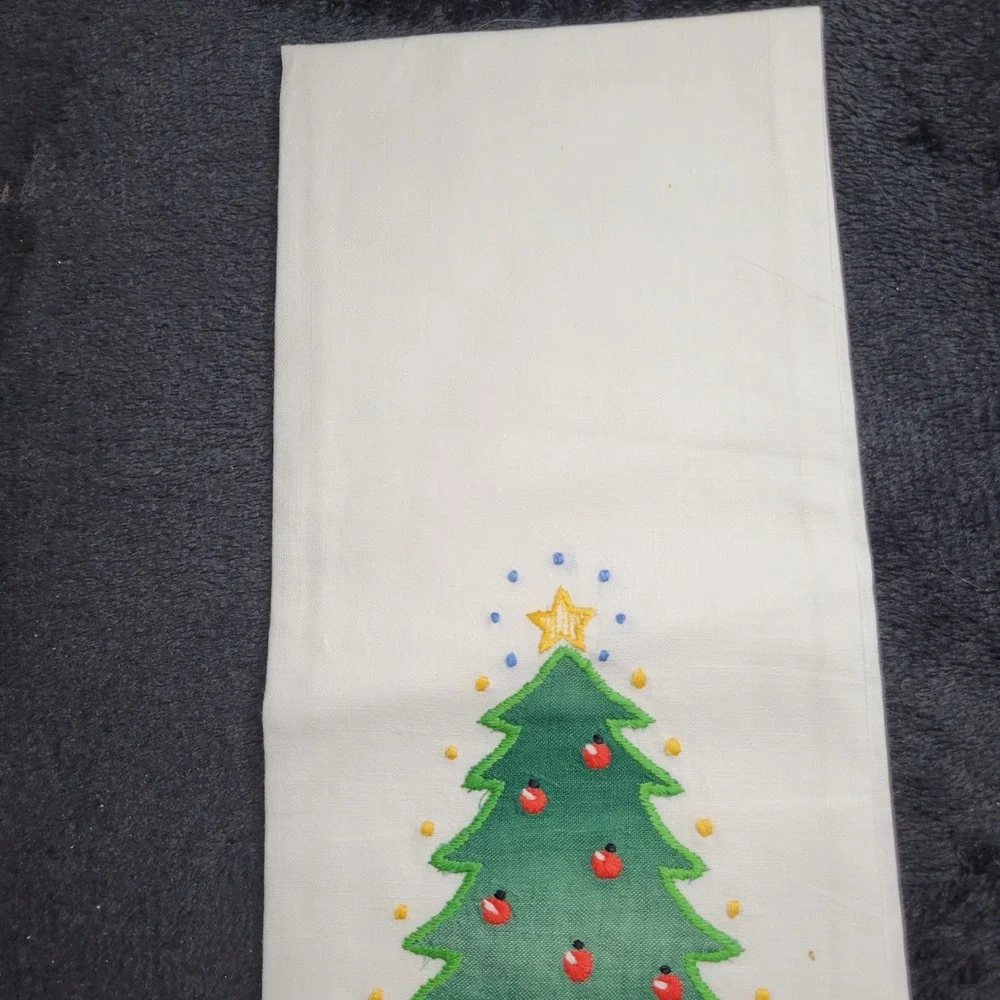 NEW Vintage 1984 Lillian Vernon Christmas Tree Towels Embroidered Applique Set 2